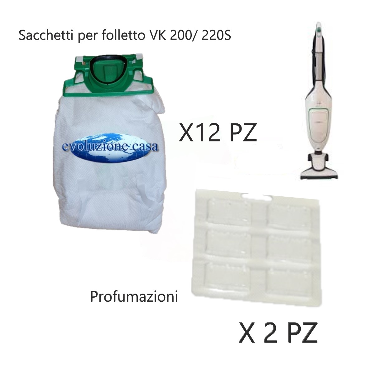 Kit Ricambi Folletto VK140 VK150 12 Sacchetti 12 Profumi 2 Filtri